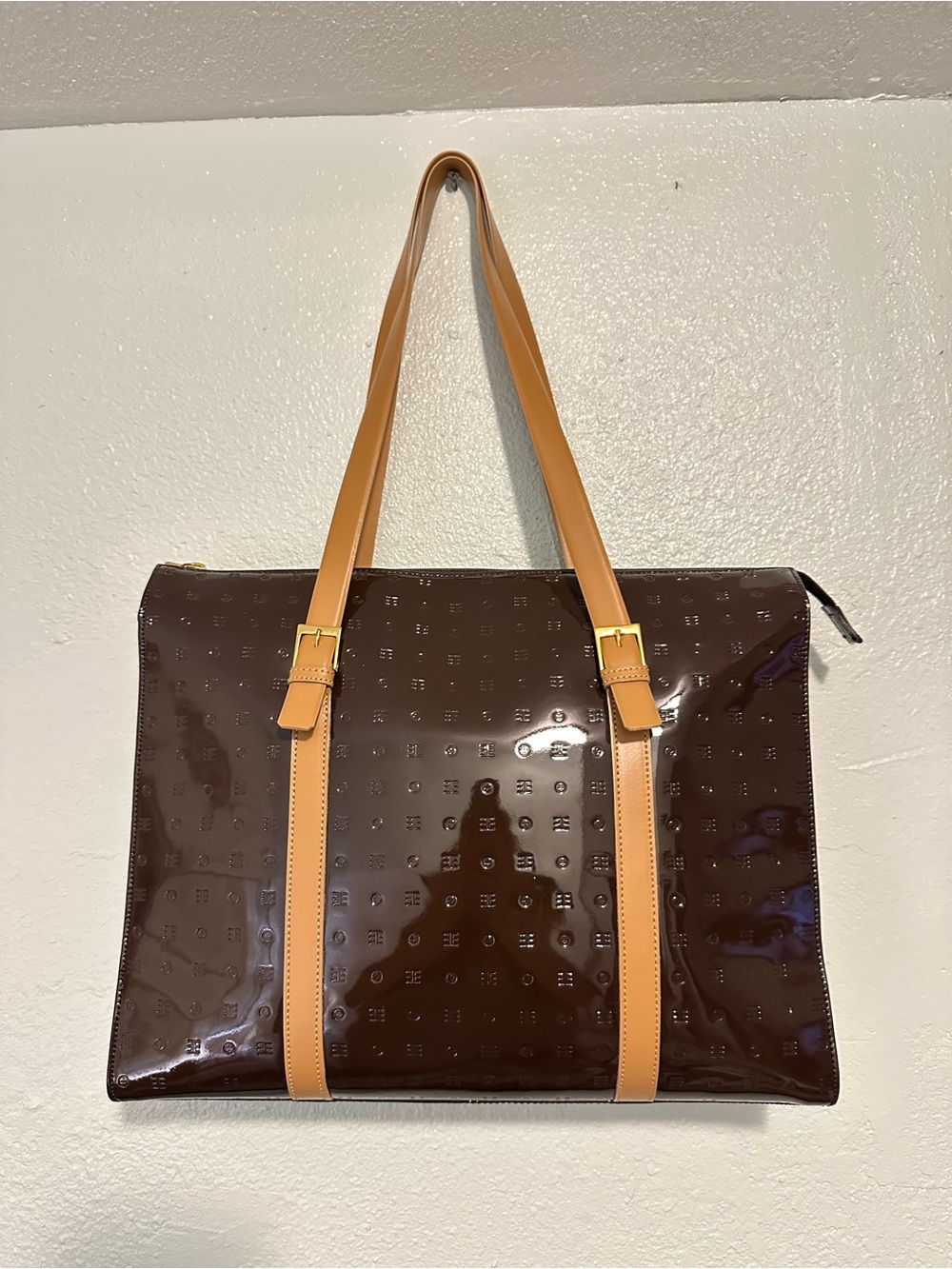 Arcadia Patent Leather Brown Tote Bag- Made in Italy